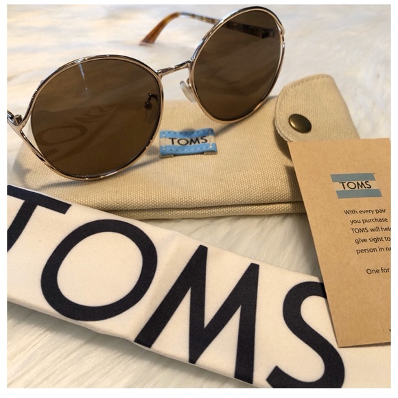 TOMS 58mm “Blythe” Round Sunglasses NWT Gold/Brown - Picture 6 of 8